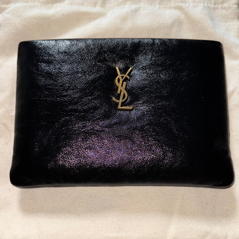 Saint Laurent Black Clutch with Gold Logo